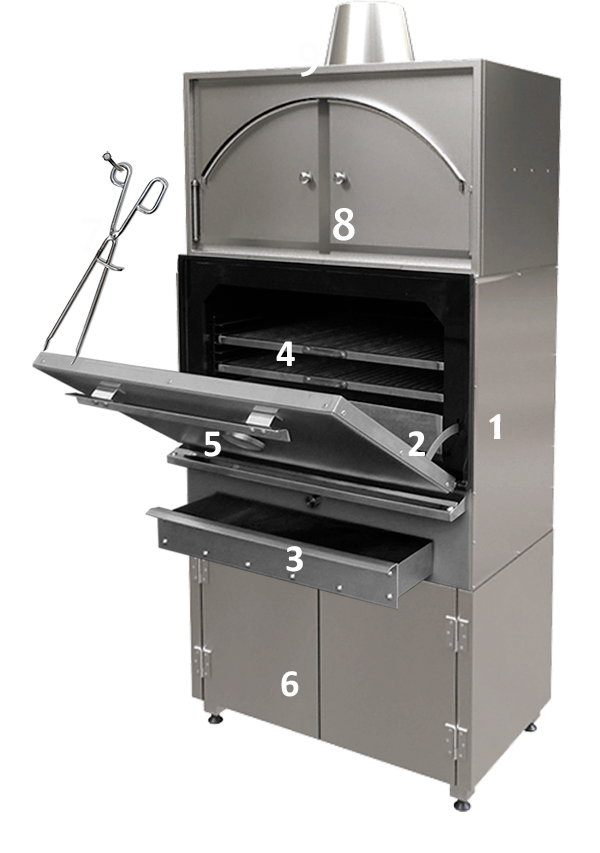 Kompleti i pajisjeve të furrës së skarës HOSPER X25sc me mbajtëse dhe dollap